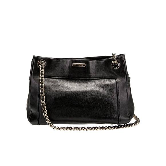 Rebecca Minkoff Black Leather Shoulder Bag Purse with Gold Hardware Chain Strap - Picture 3 of 16